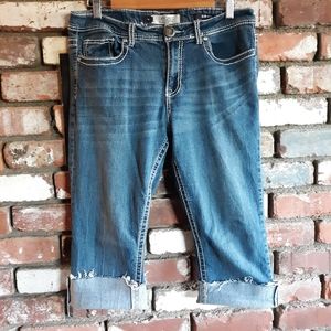 Capris embellished pockets stretch low waist